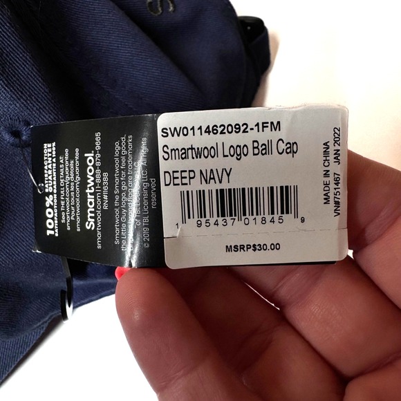 Smartwool NWT Deep Navy Logo 100% Cotton Ball Cap Hat - Picture 9 of 9